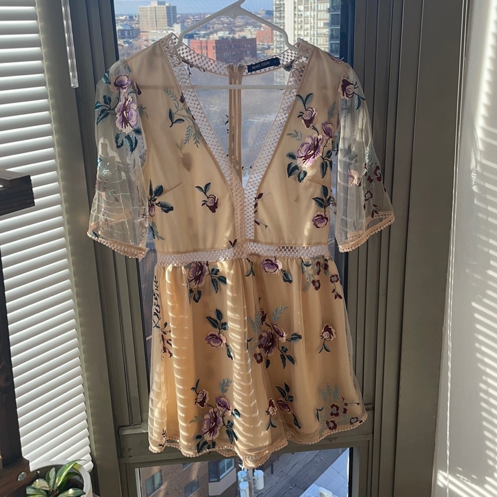 Nude floral embroidery jumpsuit